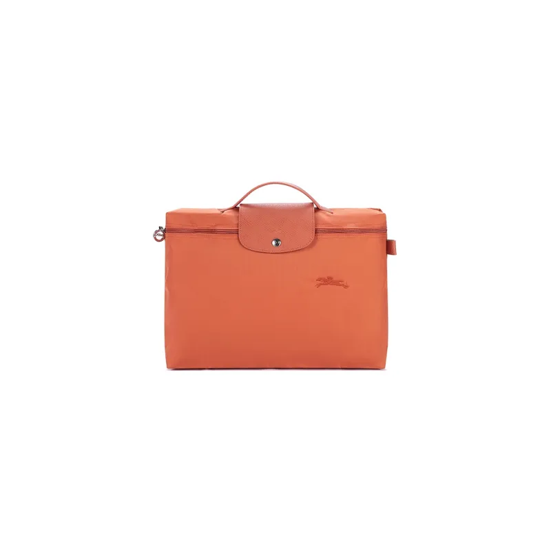 LONGCHAMP Le Pliage Green Recycled Canvas With Leather Trim Document Bag Handbag Briefcase Small Size Men's Orange Red-0