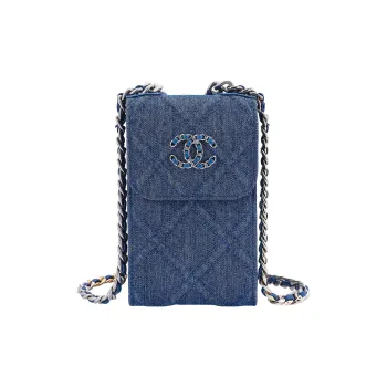CHANEL Denim Shoulder Bag, Crossbody Bag With Cell Phone Pouch Regular Women's Blue