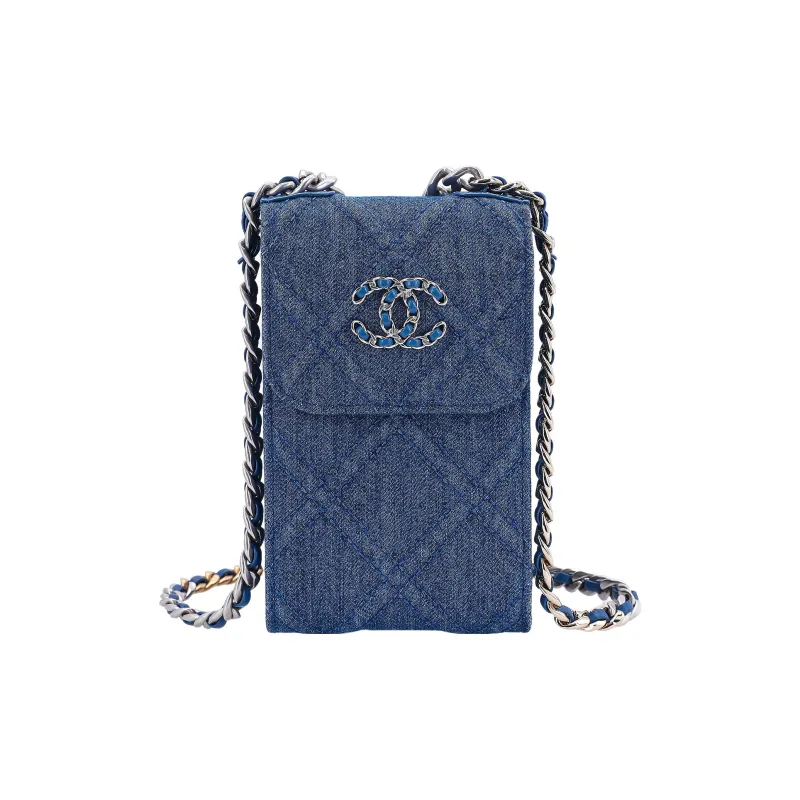 CHANEL Denim Shoulder Bag, Crossbody Bag With Cell Phone Pouch Regular Women's Blue-0