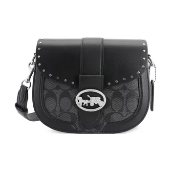 COACH Georgie Calfskin Saddle Bag, Bacchus Bag, Shoulder Bag, Crossbody Bag Medium Size Women's Black