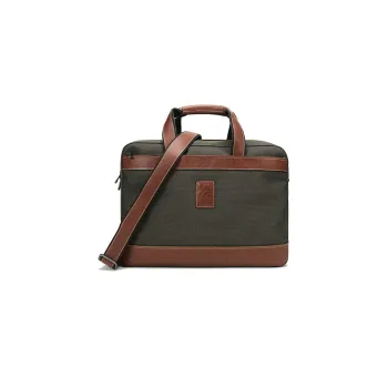 LONGCHAMP Boxford Fabric With Leather Shoulder Bag, Handbag Large Size Men's Army Green Brown