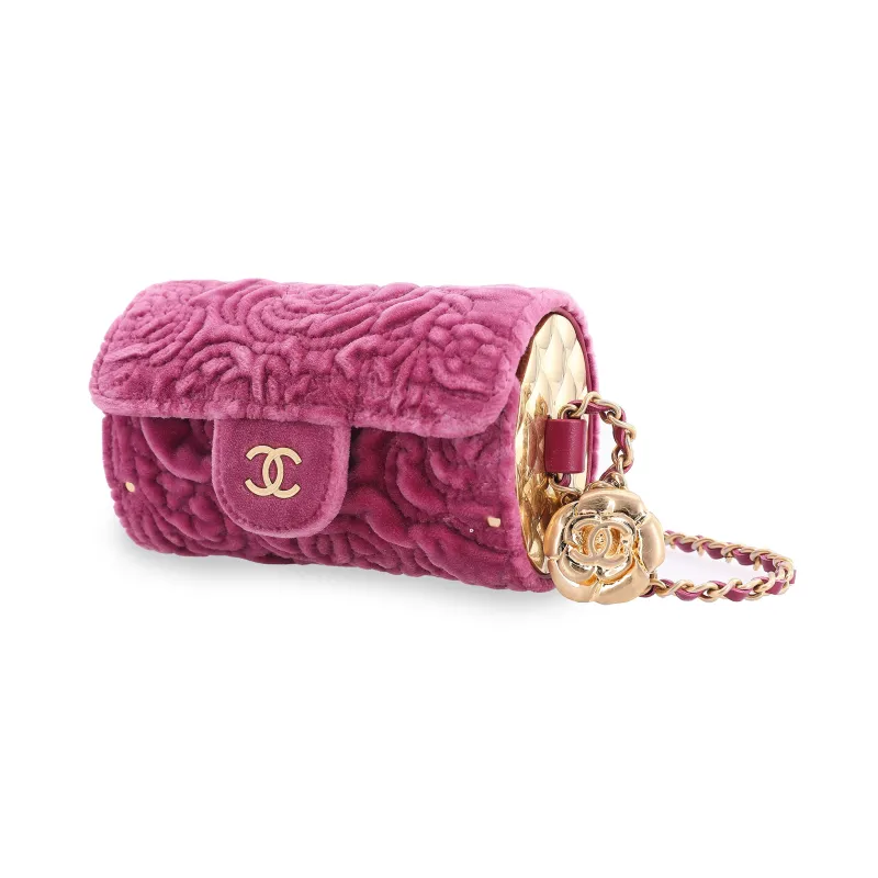 CHANEL Velour Metal Leather Detail Coin Purse, Shoulder Bag, Crossbody Bag Women's Pink-1