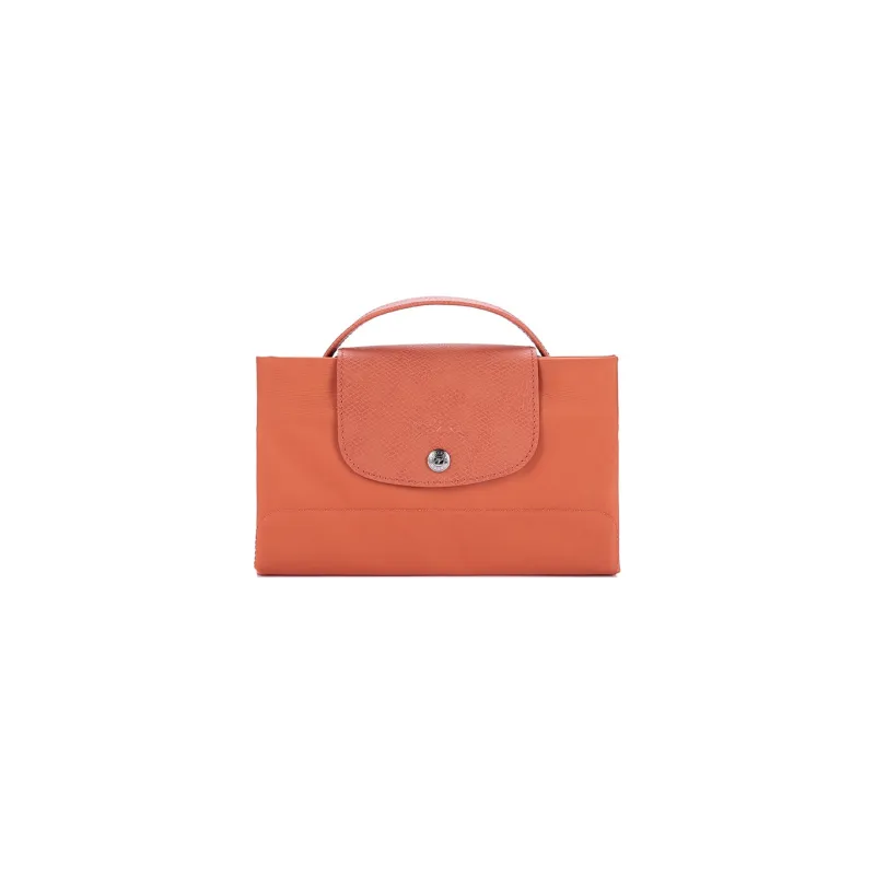 LONGCHAMP Le Pliage Green Recycled Canvas With Leather Trim Document Bag Handbag Briefcase Small Size Men's Orange Red-1