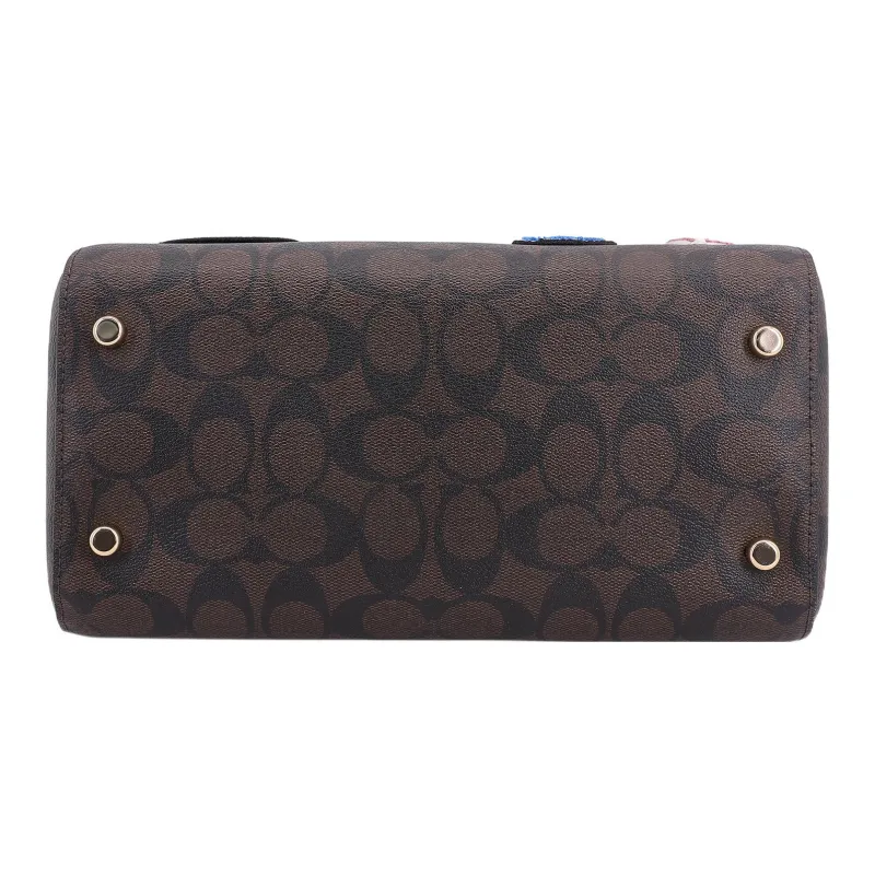 COACH Rowan Canvas With Leather Shoulder Bag, Crossbody Bag, Handbag Tubas Women's Dark Brown-3