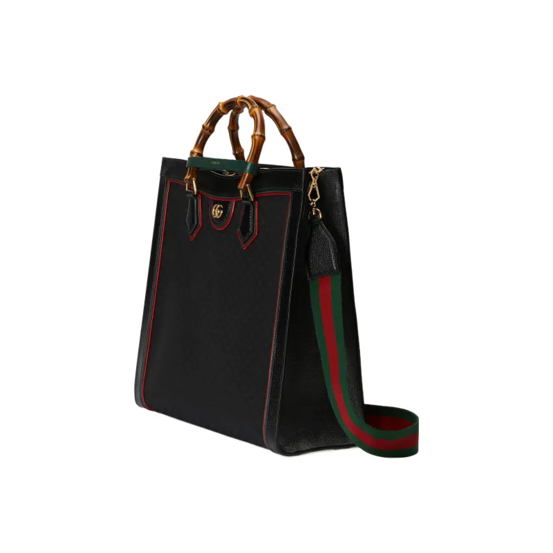 GUCCI Diana Canvas With Leather Tote Bag Shopping Bag Shoulder Bag Crossbody Bag Handbag Large Size Men's Black-3