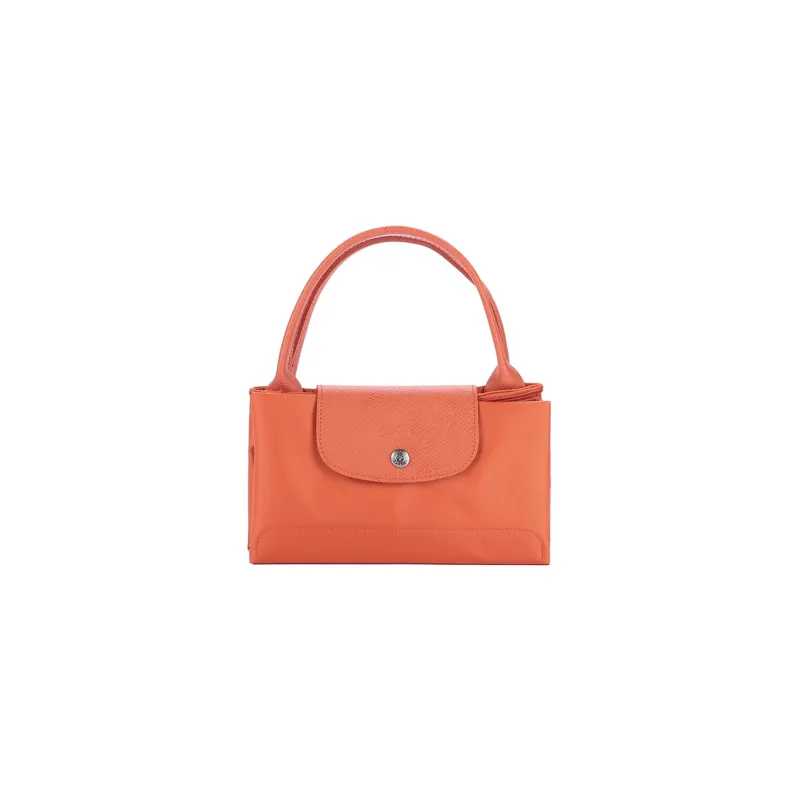 LONGCHAMP Le Pliage Green Cow Leather Trim Dumpling Bag Handbag Medium Size Women's Orange-6