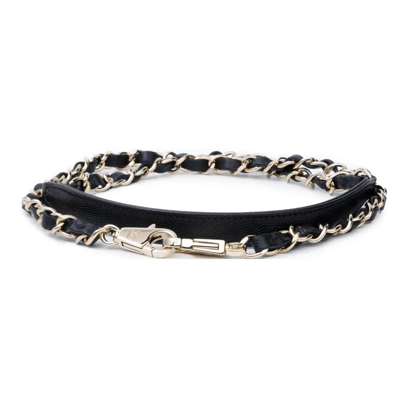 CHANEL Coco Handle Caviar Cow Leather Chain Bag, One Shoulder Handbag Women's Black-4