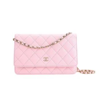 CHANEL WOC Grain Embossed Litchi Calfskin Flap Bag, Shoulder Bag, Crossbody Bag Women's Pink
