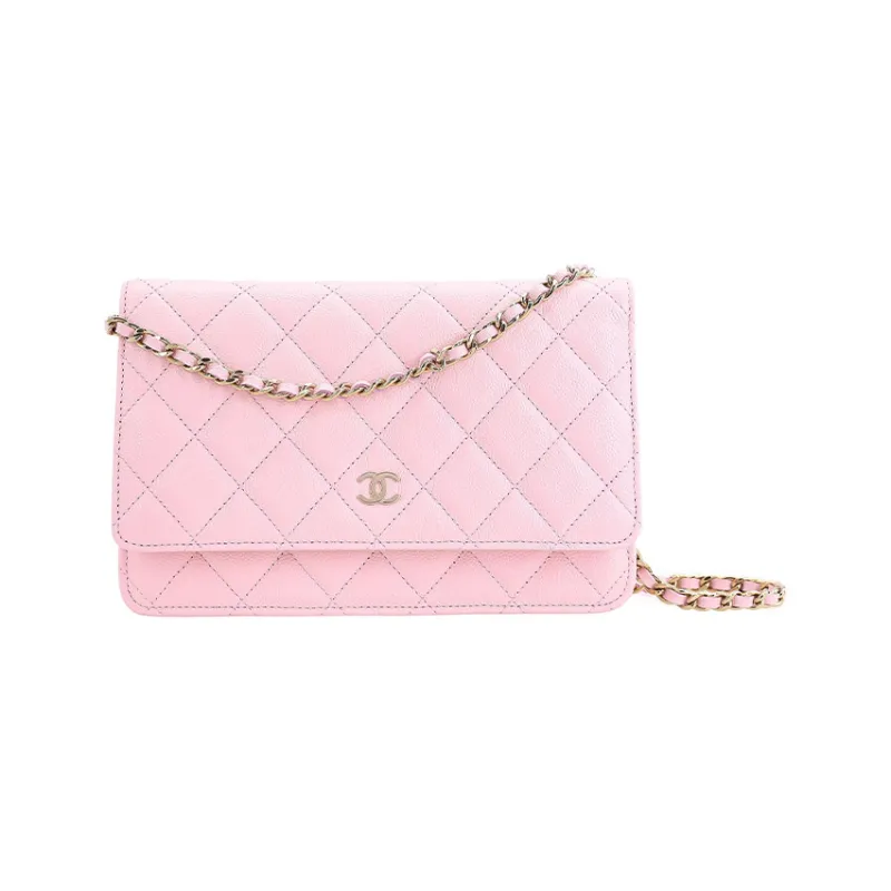 CHANEL WOC Grain Embossed Litchi Calfskin Flap Bag, Shoulder Bag, Crossbody Bag Women's Pink-0