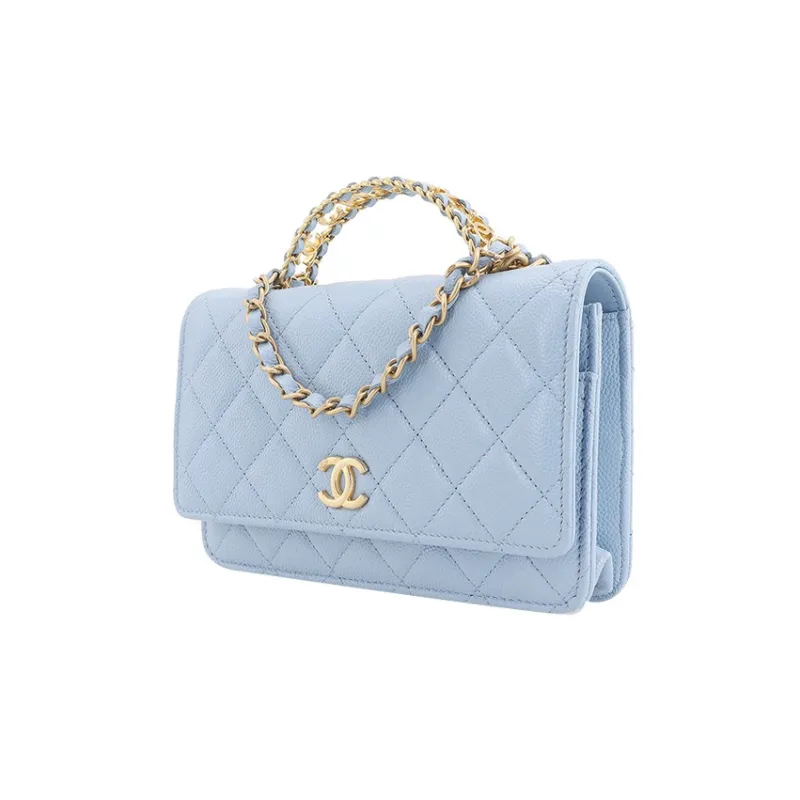 CHANEL Calfskin Coin Purse Handbag Women's Blue-1