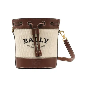BALLY Cotton With Cow Leather Bucket Bag Crossbody Bag Extra Small Women's Ecru