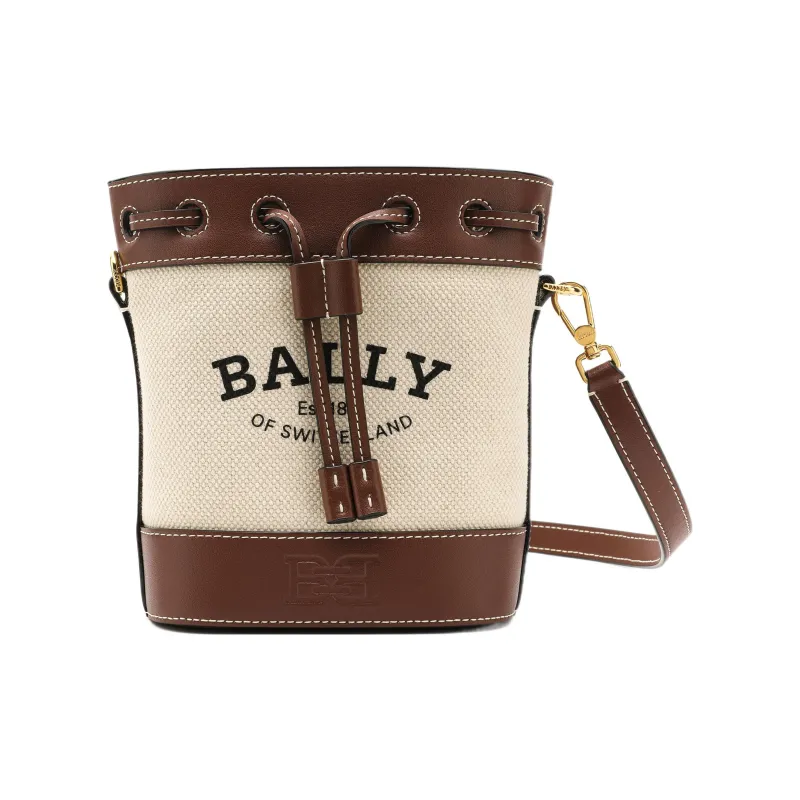 BALLY Cotton With Cow Leather Bucket Bag Crossbody Bag Extra Small Women's Ecru-0