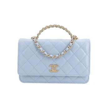 CHANEL Calfskin Coin Purse Handbag Women's Blue