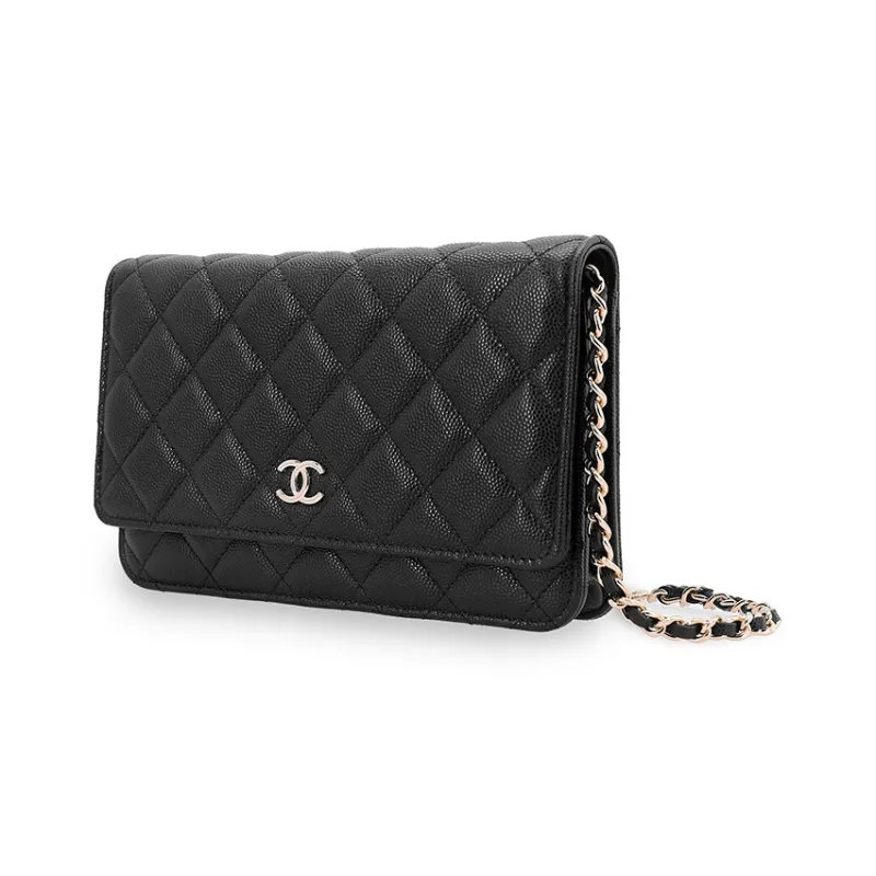 CHANEL Embossed Grain Cow Leather Woc Wallet On Chain Shoulder Bag, Crossbody Bag Mini Women's Black-1