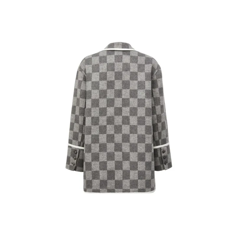 ONLY Coats Women's H01 Gray Checkerboard GREY CHECKERBOARD-1