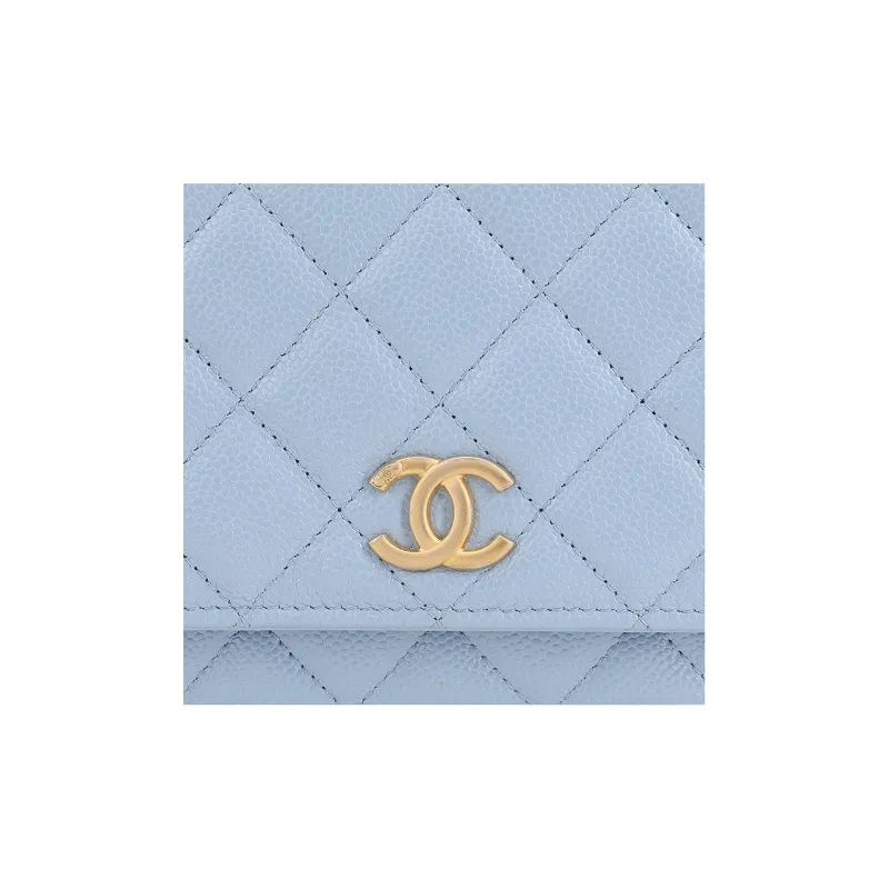 CHANEL Calfskin Coin Purse Handbag Women's Blue-3