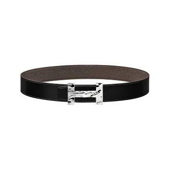 HERMES Quizz H2O Quizz H2O Silver Buckle Togo Calfskin Double Sided Leather Belt Men's Black Width  3.8cm