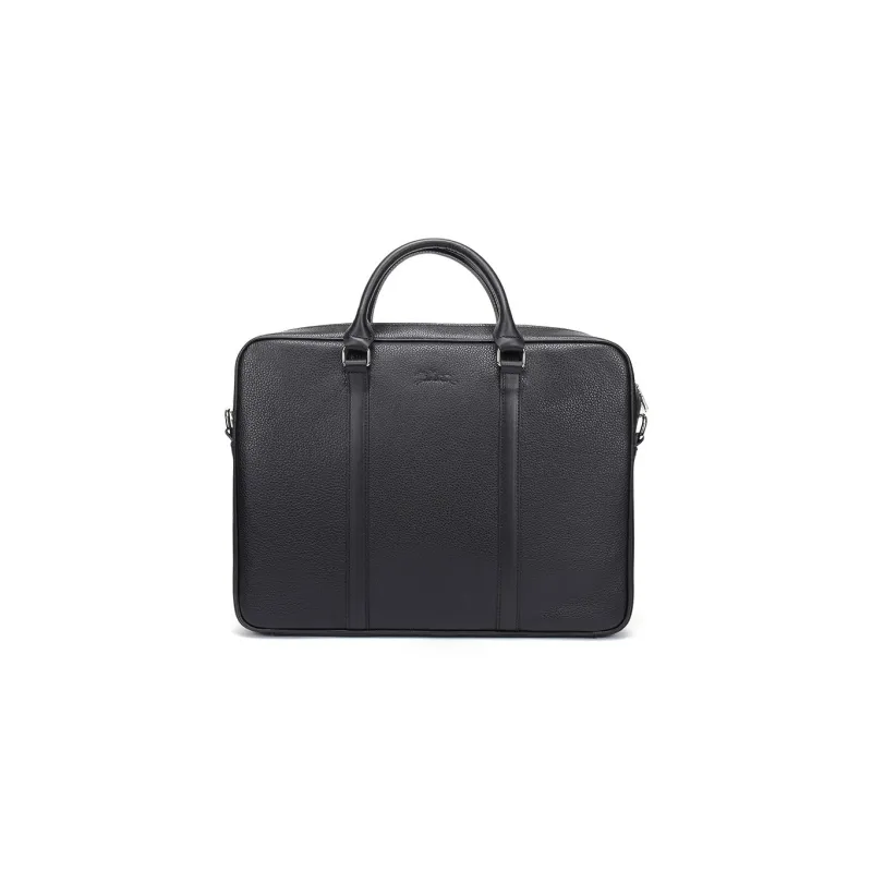 LONGCHAMP Le Foulonné Cow Leather Laptop Bag, Briefcase, One Shoulder Handbag Regular Men's Black-3
