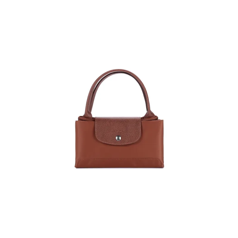 LONGCHAMP Le Pliage Green Cow Leather Trim Dumpling Bag Handbags Medium Size Women's Brown-6
