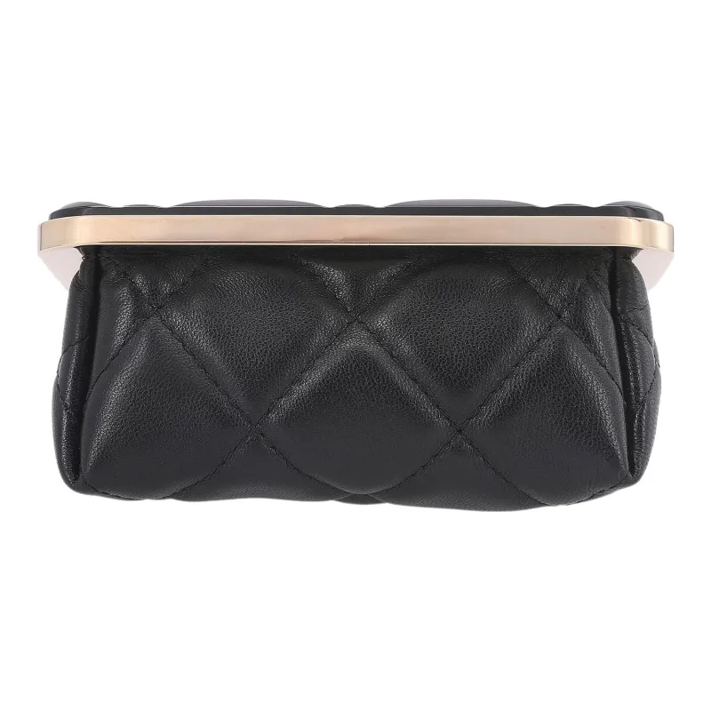 CHANEL 22c Early Spring Sheepskin Clutch Makeup Bag Women's Black-4