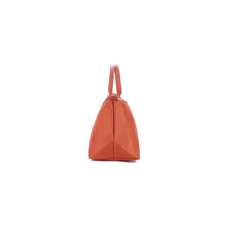 LONGCHAMP Le Pliage Green Cow Leather Trim Dumpling Bag Handbag Medium Size Women's Orange-3