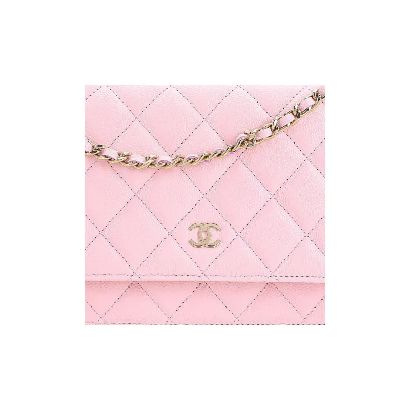 CHANEL WOC Grain Embossed Litchi Calfskin Flap Bag, Shoulder Bag, Crossbody Bag Women's Pink-3