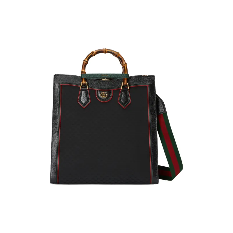 GUCCI Diana Canvas With Leather Tote Bag Shopping Bag Shoulder Bag Crossbody Bag Handbag Large Size Men's Black-0