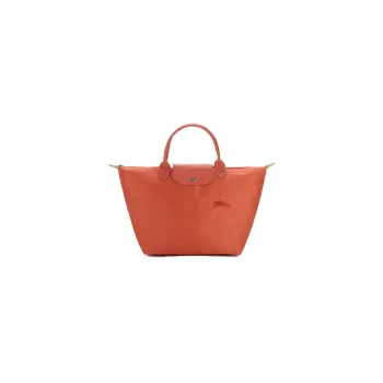 LONGCHAMP Le Pliage Green Cow Leather Trim Dumpling Bag Handbag Medium Size Women's Orange