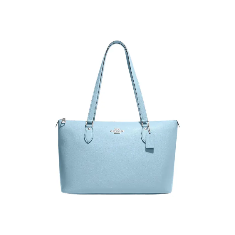 COACH Gallery Cross-Stitch Leather Tote Bag Shopping Bag Shoulder Bag Handbag Large Size Women's Light Blue-0