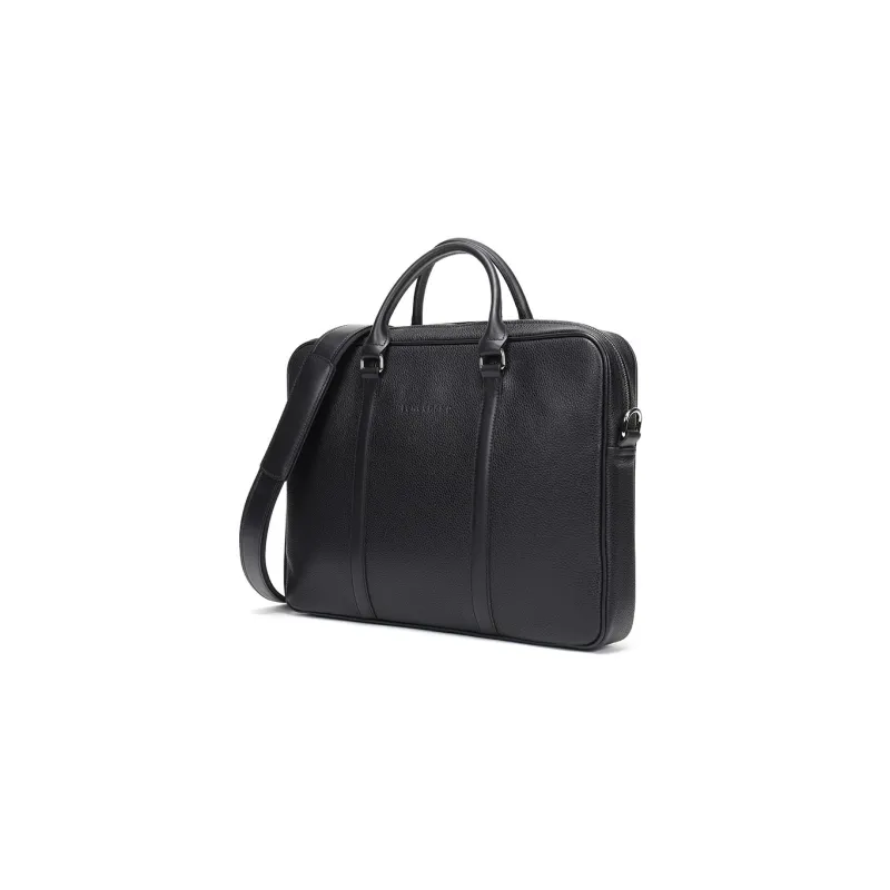 LONGCHAMP Le Foulonné Cow Leather Laptop Bag, Briefcase, One Shoulder Handbag Regular Men's Black-1