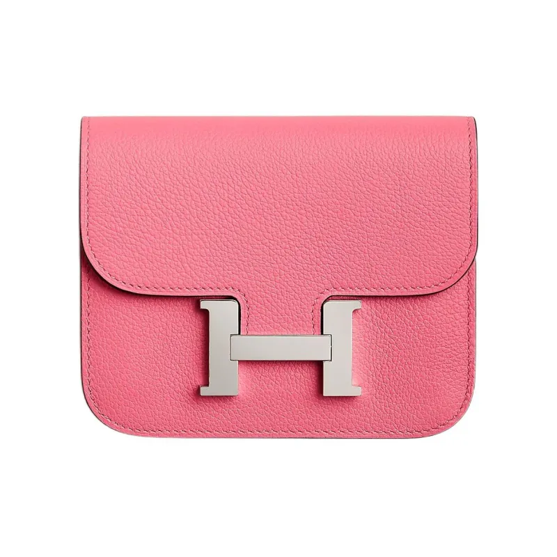 HERMES Evercolor Calfskin Wallets Card Holders Fanny Pack Women's 8W Rose Azalee New Lipstick Pink-0