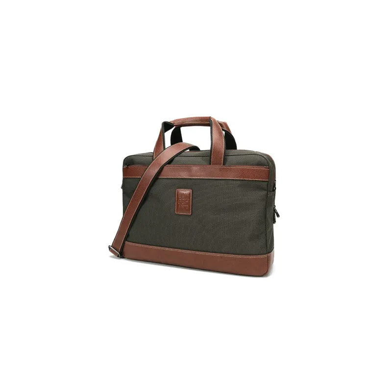 LONGCHAMP Boxford Fabric With Leather Shoulder Bag, Handbag Large Size Men's Army Green Brown-1