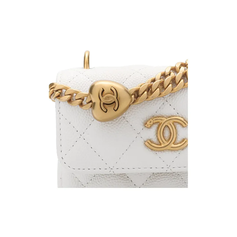 CHANEL 23P SS Grain Embossed Cow Leather Mini Bag, Fanny Pack, Crossbody Bag, Shoulder Bag Trumpets Women's White-4