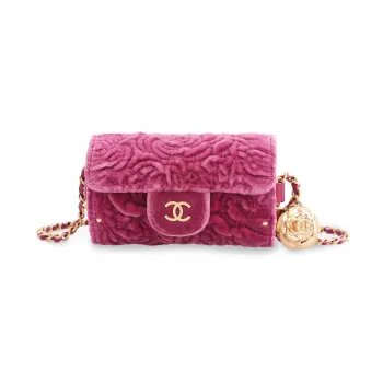 CHANEL Velour Metal Leather Detail Coin Purse, Shoulder Bag, Crossbody Bag Women's Pink