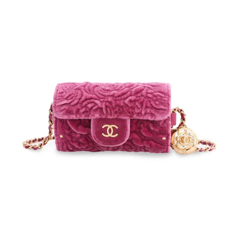 CHANEL Velour Metal Leather Detail Coin Purse, Shoulder Bag, Crossbody Bag Women's Pink-0