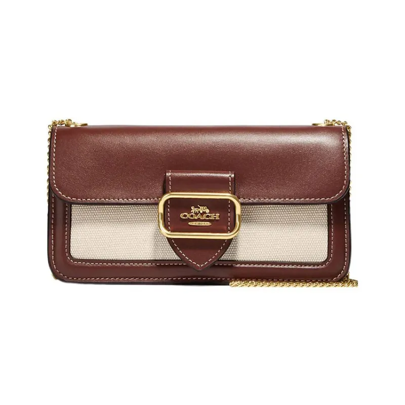 COACH Morgan Canvas With Calfskin Shoulder Bag Crossbody Bag Large Size Women's Red & Beige-0
