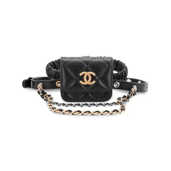 CHANEL With Sheepskin Leggings Headphone Set With Earphone Case Women's Black