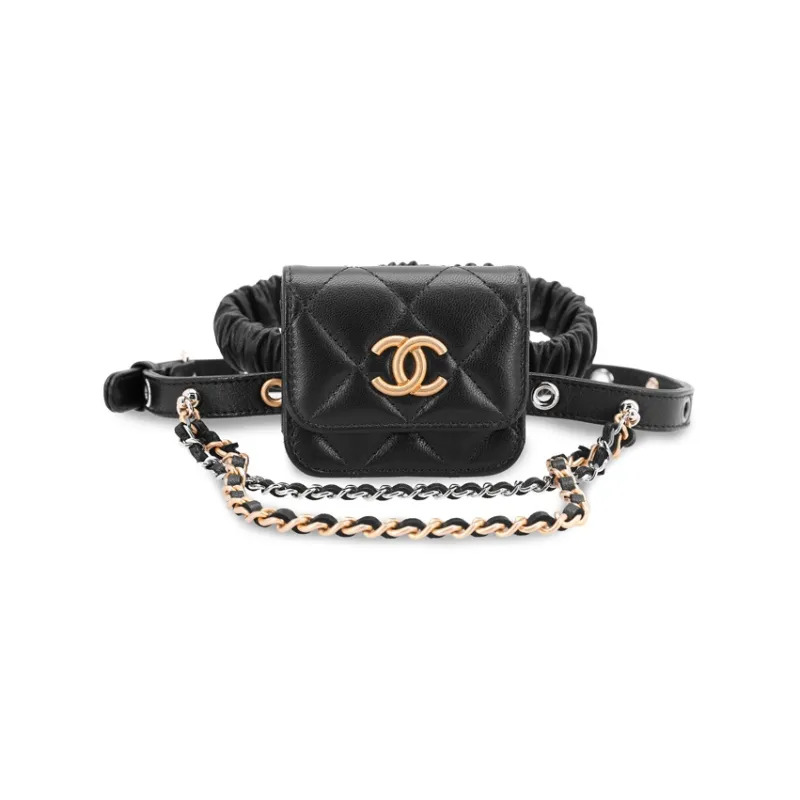 CHANEL With Sheepskin Leg Bag, Headphone Case, Earphone Case Women's Black-0