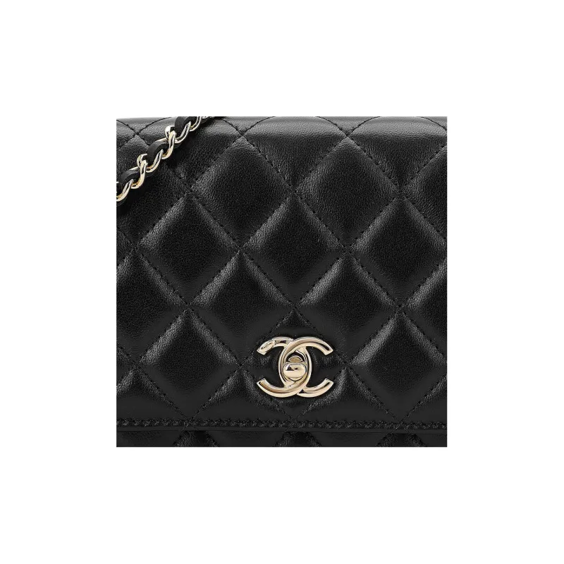 CHANEL 23C Spring WOC Sheepskin Crossbody Bag Women's Black-3
