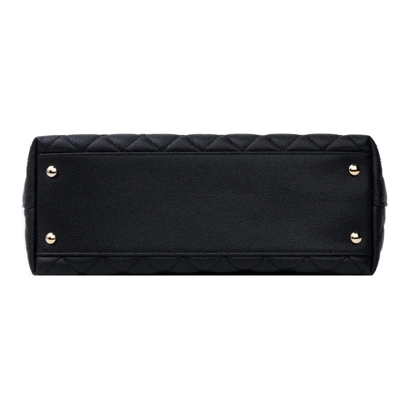 CHANEL Coco Handle Caviar Cow Leather Chain Bag, One Shoulder Handbag Women's Black-3