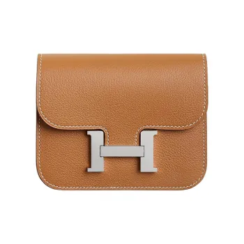 HERMES Constance Slim Evercolor Leather Card Holder, Coin Purse, Fanny Pack Women's Gold/Lemon