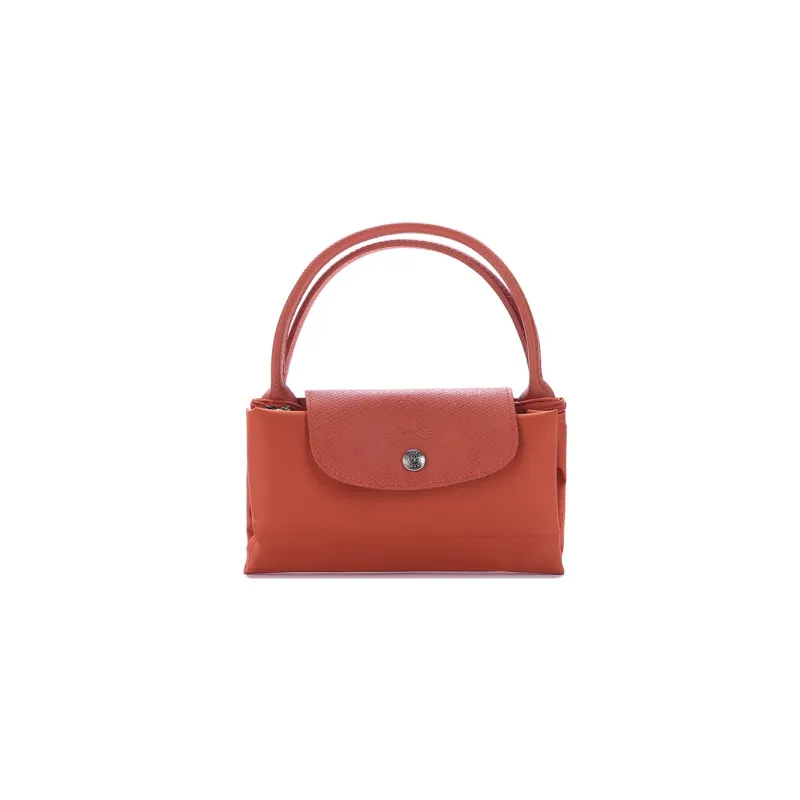 LONGCHAMP Le Pliage Green Cow Leather Trim Dumpling Bag Handbags Small Size Women's Orange-6