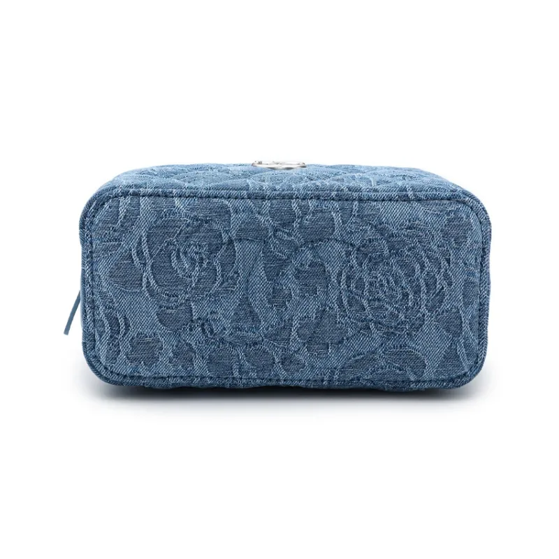 CHANEL 23P SS Cow Leather Denim Box Bag, Makeup Bag, Shoulder Bag, Crossbody Bag Trumpets Women's Washed Blue-4