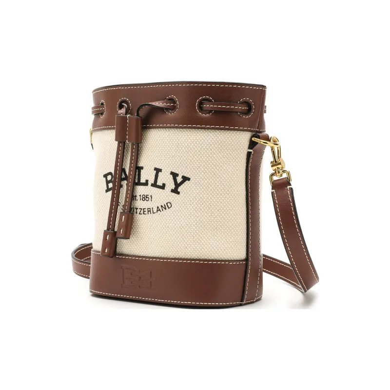 BALLY Cotton With Cow Leather Bucket Bag Crossbody Bag Extra Small Women's Ecru-1