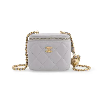 CHANEL Little Golden Ball Sheepskin Box Bag Makeup Bag Crossbody Bag Shoulder Bag Women's Gray