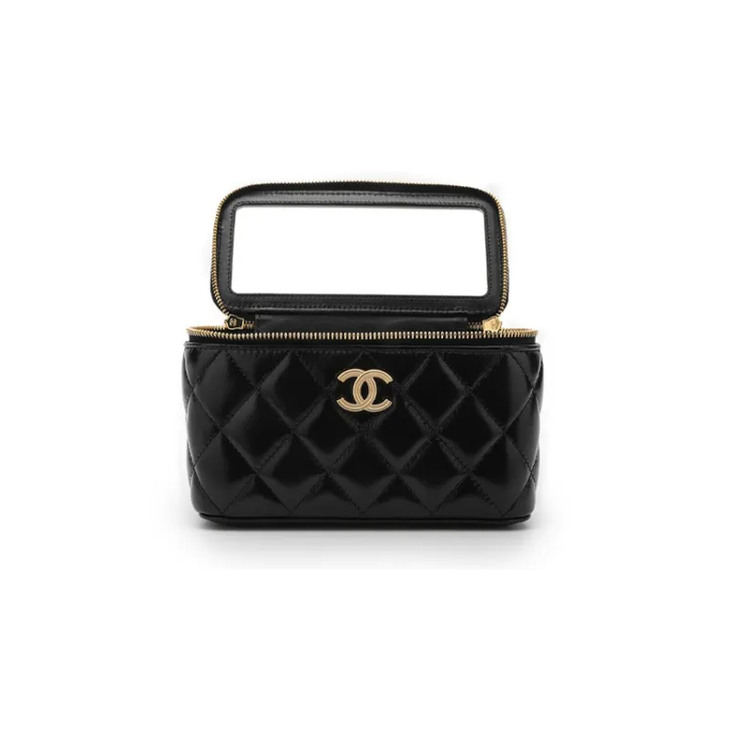 CHANEL Sheepskin Portable One Shoulder Crossbody Clutch Women's Black-2