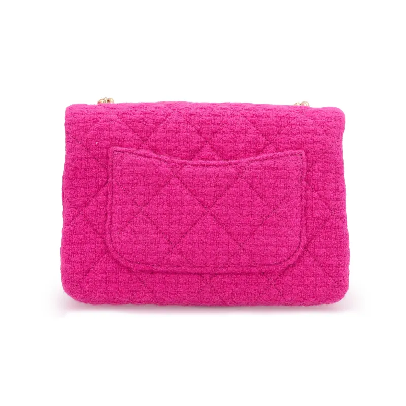 CHANEL 22K Autumn And Winter Cashmere Twill Soft Woolen Shoulder Bag, Crossbody Bag Mini Women's Peach Pink-2