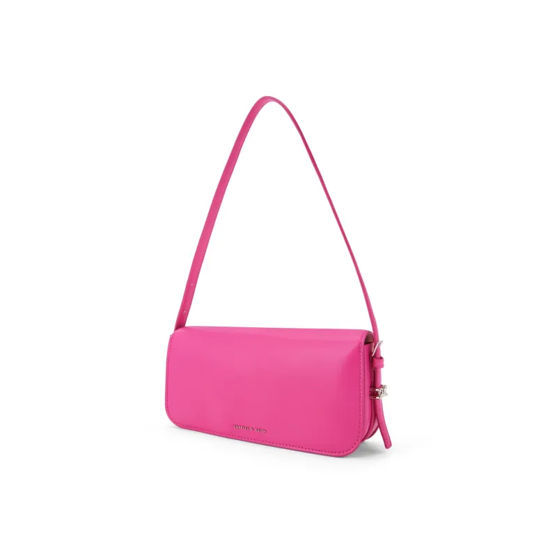 CHARLES&KEITH Polyurethane Small CK Bag Small Square Bag Shoulder Bag Women's Cream Milk White/Navy Blue/Fuchsia-8