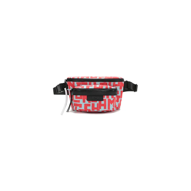 LONGCHAMP Le Pliage Fabric Sling Bag, Fanny Pack Medium Size Women's Light Blue & Red-0