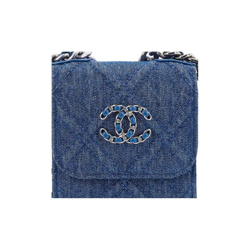 CHANEL Denim Shoulder Bag, Crossbody Bag With Cell Phone Pouch Regular Women's Blue-4